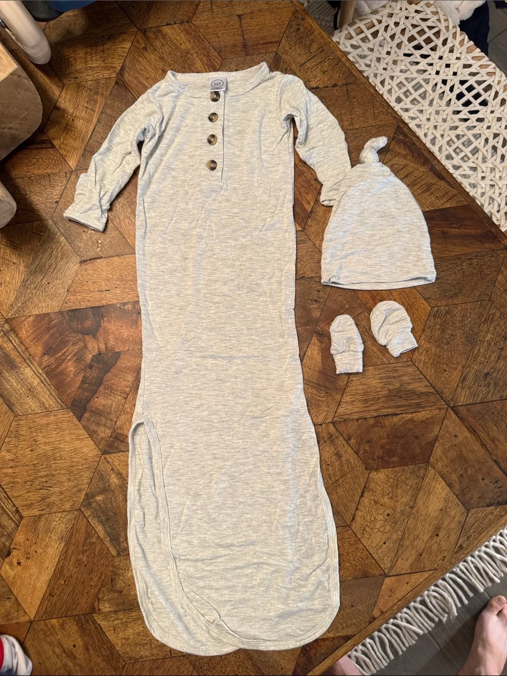Baby Sleep Gown and Hat Set - Light Gray